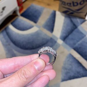 Silver clear stone flower ring